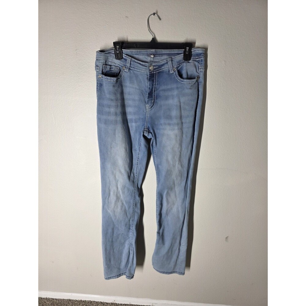 Reba Embroidered Light Blue Denim Straight Jeans Size 12 Design Women's